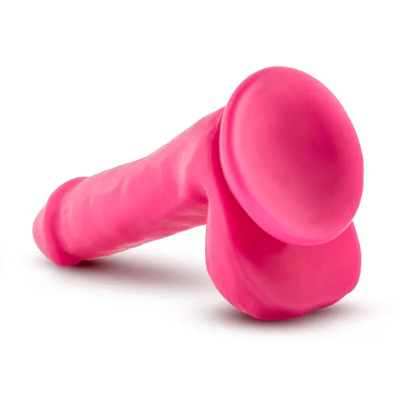 Blush Novelties Neo Elite 6 Silicone Dual Density Cock with Balls Neon Pink Female Sex Toys