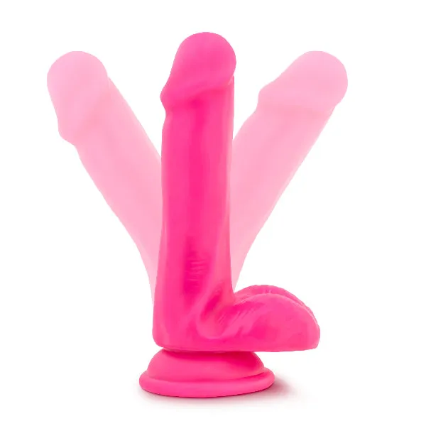 Blush Novelties Neo Elite 6 Silicone Dual Density Cock with Balls Neon Pink Female Sex Toys