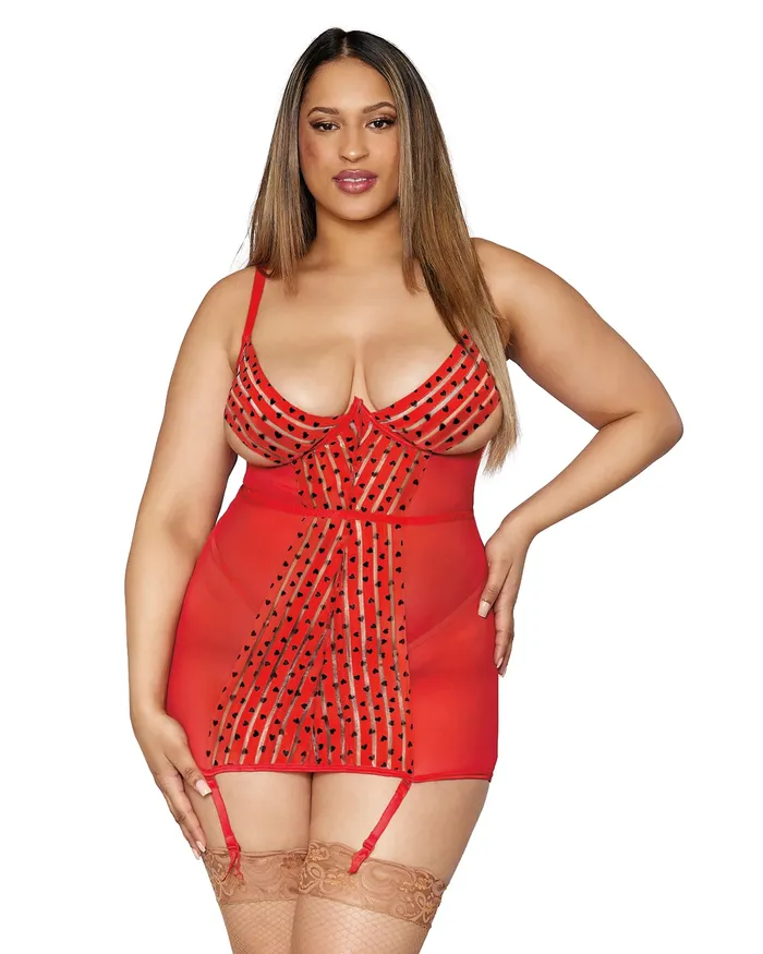 Dreamgirl Stretch Mesh and Heart Printed Striped Elastic Garter Slip Dreamgirl Dildos Dreamgirl Stretch Mesh and Heart Printed Striped Elastic Garter Slip Dreamgirl Dildos