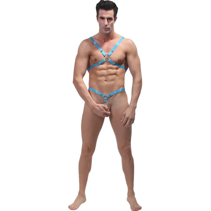 Male Power Spandex Rip Off Harness Set OS Blue Male Power Anal