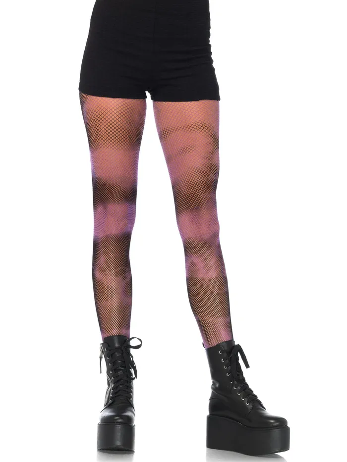 Anal Leg Avenue Fishnet tie dye pantyhose OS BLACKPURPLE